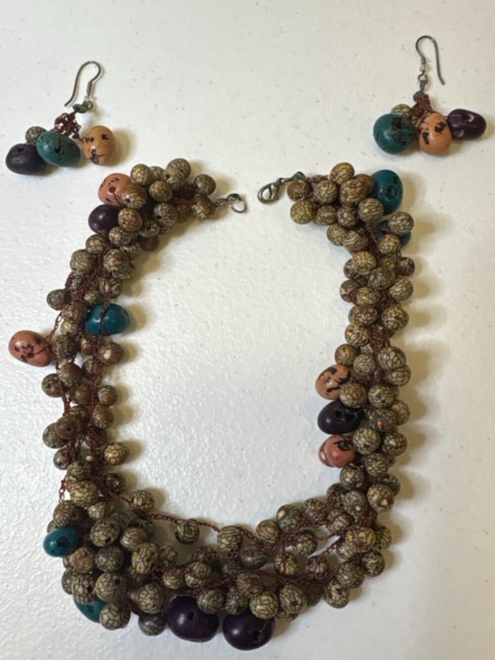 Handmade Multicolor Beaded Choker Necklace & Earrings - Boho Natural Seed Beads